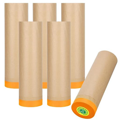 Masking Paper, Paint Masking Paper with Adhesive,20 Inch x 50 Feet Painters Paper Roll, Tape and Drape Painters Paper, for Auto Body Masking, Wall Covering and Paint Masking (6, 20 inch x 50feet)