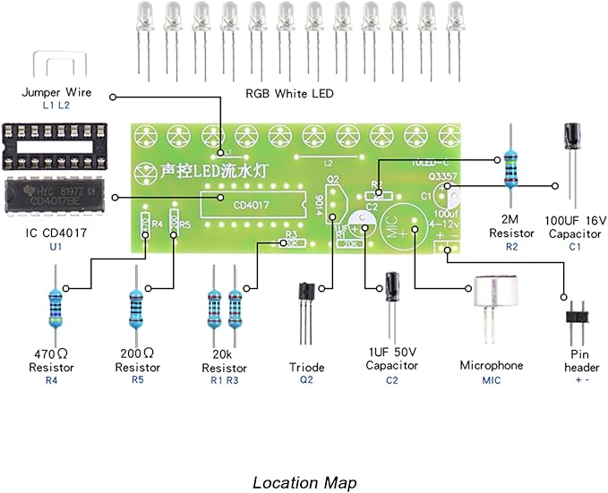 Soldering Practice Kit Sound-Activated LED Chaser Kit - DIY Soldering Project with 10 LEDs & Microphone Sensor (12V DC) for Electronics Beginners & STEM Education