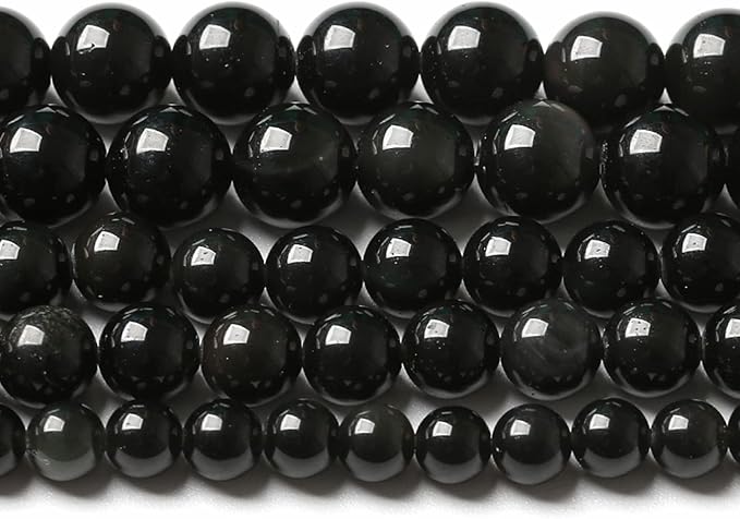 4MM 86PCS Natural Stone Black Obsidian Gemstone Loose Beads for Jewelry Making DIY Bracelet 1 Strand