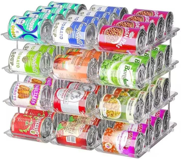 Can Organizer for Pantry, 4 Tier Stackable Rolling Can Storage Rack