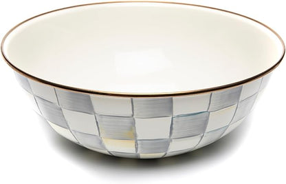 MACKENZIE-CHILDS Enamel Everyday Bowl, Serving Bowl for Entertaining, Extra-Large, Gray-and-White Sterling Check, Set of 1