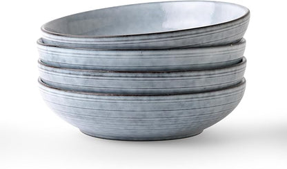 famiware Tempus Pasta Bowls Set of 4, 40 oz Bowls for Kitchen, Stoneware Deep Serving Bowls, Dishwasher & Microwave Safe Bowls for Cereal, Salad, Soup, Dessert etc - Pearl Blue