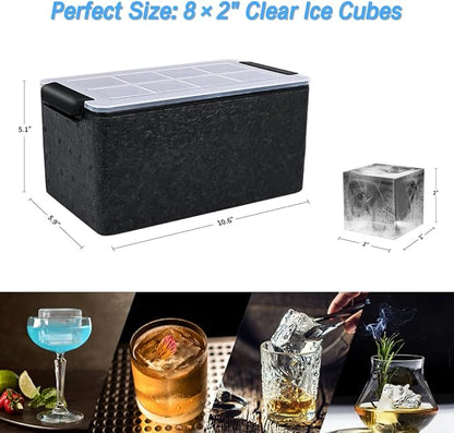 TINANA Upgrade 2 Inch Clear Ice Cube Tray Make 8 Large Square Crystal Clear Ice