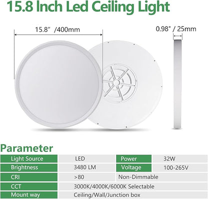 6PK 15.8 Inch LED Flush Mount Ceiling Light, 3000K/4000K/6000K CCT Selectable