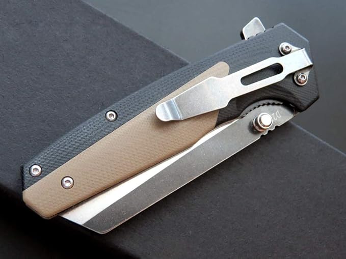 Eafengrow EF68 Folding Knife D2 Blade and G10 Handle with Clip Ball Bearing Pivot Pocket Knife Everyday Carry EDC Tool for Outdoor Rescue Survival (desert)