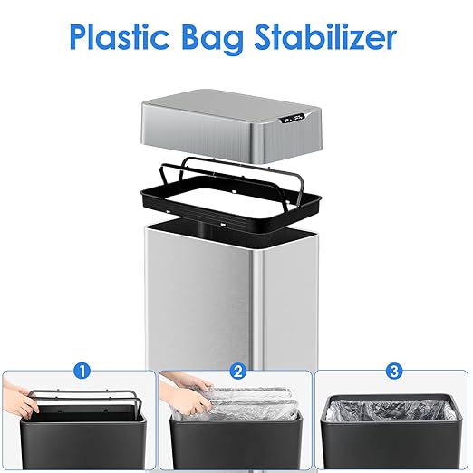 TLSUNNY 16 Gallon Automatic Trash Can, Stainless Steel Motion Sensor Garbage bin