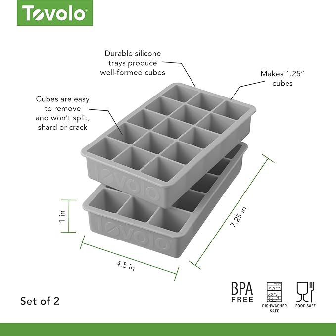 Tovolo Silicone Ice Cube Tray Oyster Gray Pack of 2 BPA Free Ice Tray Mold