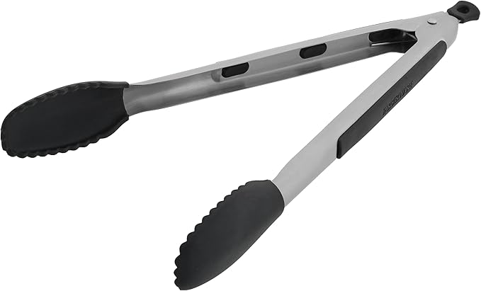 Farberware Silicone-Tipped Locking Kitchen Tongs – Heat Resistant, Nonstick Safe