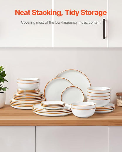 VEVOR Dinnerware Set, Service for 8 (32 PCS), Round Plates and Bowls Sets, Scratch Resistant Ceramic Dinner Ware, Dishwasher and Microwave Suitable Kitchen Dish, for Dessert Salad Soup Pasta, White