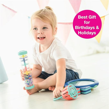 Edushape First Birthday Gift Set - Baby Musical Instruments & Toddler Music Set - Music Toys Baby Gift – Includes Hand Drum, Rain Stick, Shakers, Bell - Interactive Toddler Music Toys for Toddlers 1-3