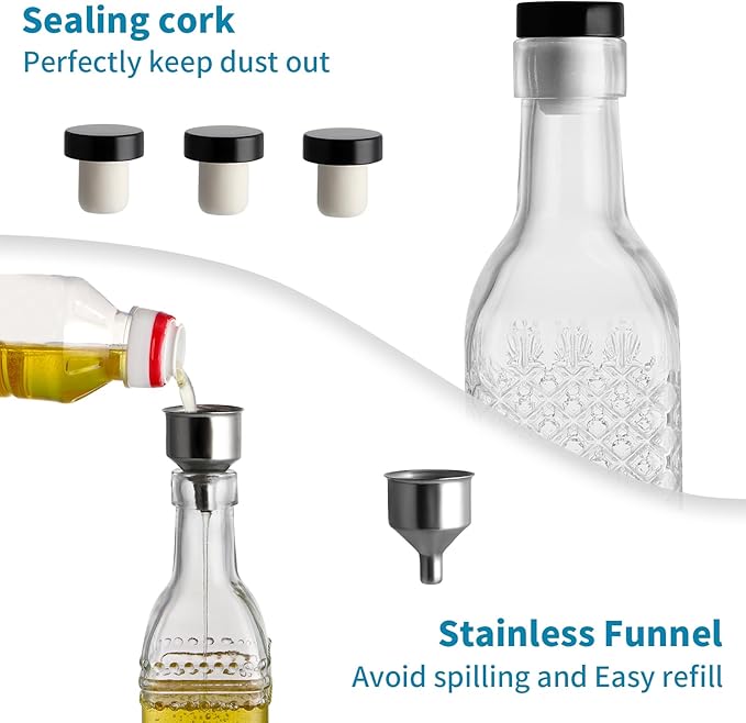 MDLUU Oil and Vinegar Dispenser Set, 17oz Clear Glass Olive Oil Bottles