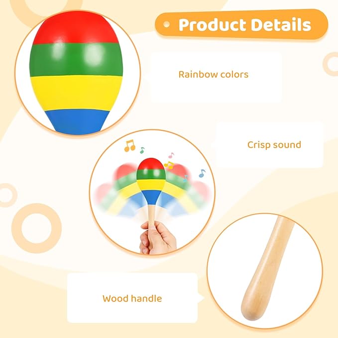 24 PCS Maracas for Adults - 7.9 Inches Multi-Colored Wooden Maracas, Lightweight Design Noisemaker Musical Fun Party Favor for Adult Mexican Party Props Birthday Carnival