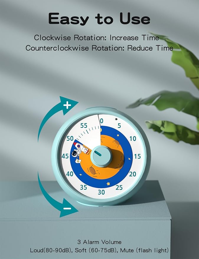 Visual Timer for Kids, 60-Minute Countdown Timer for Classroom Office Kitchen