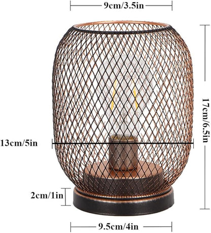 TRIROCKS Set of 2 Battery Operated Lamp LED Table Lantern, Metal Cage Cordless Lamps with LED Bulb, Oval Vintage Decorative Outdoor Lantern for Weddings, Parties, Patio, Events for Indoors Shelf