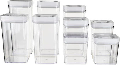 Amazon Basics Airtight Food Storage Containers, BPA Free, with Twist/Turn Lids, for Kitchen Pantry Organization, 10-Piece Square Set, Clear Plastic