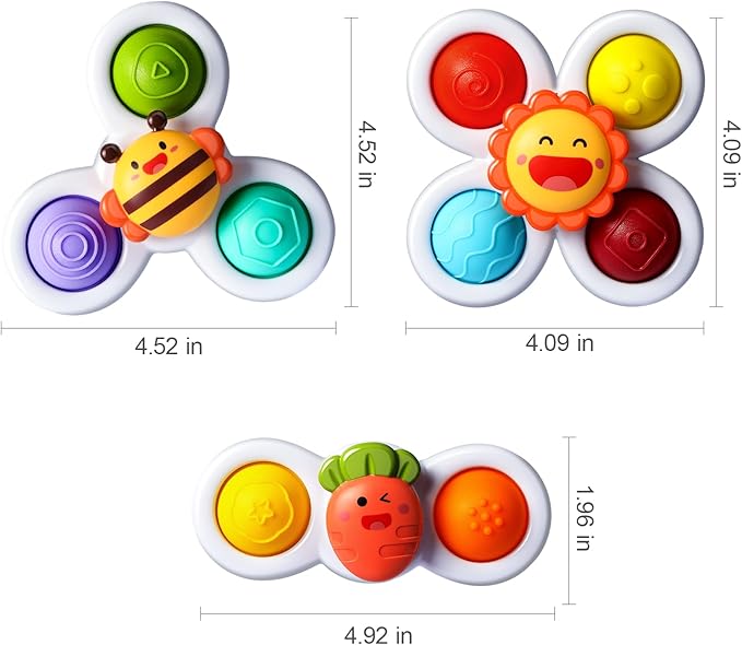 ALASOU 3PCS Pop Suction Cup Spinner Toys for 1 Year Old Boy Girl|Novelty Spinning Tops Toddler Toys Age 1-2|Sensory Baby Bath Toy for Toddlers 1-3|12 18 Months Boy Birthday Gift for Infant