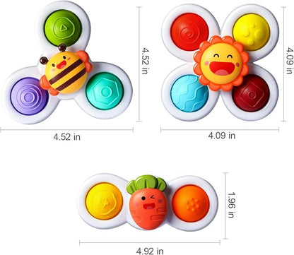 ALASOU 3PCS Pop Suction Cup Spinner Toys for 1 Year Old Boy Girl|Novelty Spinning Tops Toddler Toys Age 1-2|Sensory Baby Bath Toy for Toddlers 1-3|12 18 Months Boy Birthday Gift for Infant