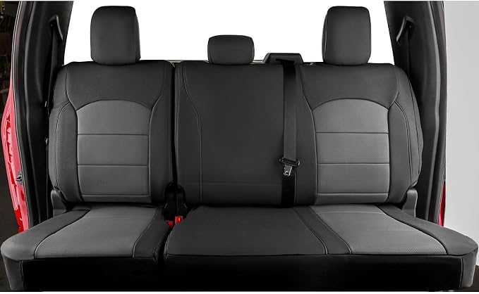 coverdream F150 Seat Covers for 2015-2020 Ford F150 SuperCrew XL,XLT & 2017-2022 F250/F350/F450 Crew Cab XL,XLT,Fully Covered,Waterproof Leather Truck Seat Protector(Full Set,Black&Grey)