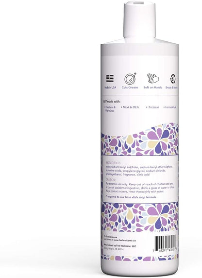 WELCOME Dish Soap - Cuts Grease - Soft on Hands - Paraben & Phthalate Free - Made in the USA - Sea Salt and & Lotus (16oz) 2 Pack