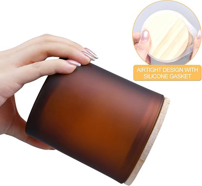 14 OZ Thick Candle Jars for Making Candles 12 Pcs, 3 Wick Empty Jars with Wood Lids for Candle Making, Sample Container,Frosted Brown