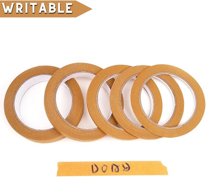 5 Rolls Pinstripe Tape - Masking Tape 1/16", 1/8", 1/4", 1/2", 3/4" - Thin Painters Masking Automotive Tape for DIY, Car, Auto, Paint, Art, Tumblers (Brown)