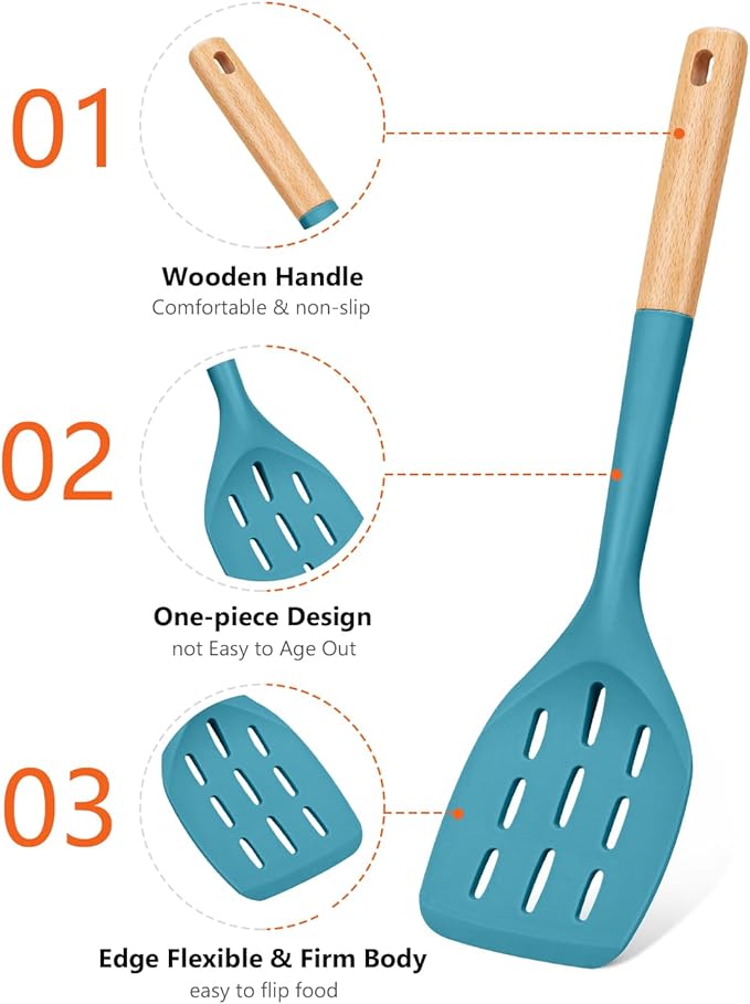 Pack of 2 Silicone Spatula, Non Stick Cooking Utensil Set Wooden Handle Kitchen