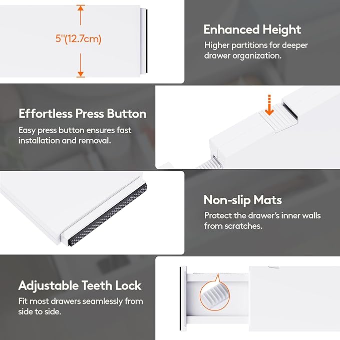Lifewit 4 Pack 5" High Drawer Dividers 34-56cm/13.5-22" Adjustable Drawer
