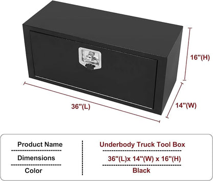 36 Inch Steel Underbody Truck Tool Box with T-Handle Lock Latch, Truck Storage Organizer for Organization and Storage, Job Tool Chest, 36"x 14"x 16" Inch