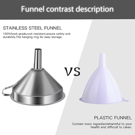 Small Funnels for Filling Bottles, Stainless Steel Small Kitchen Funnel Set of 3