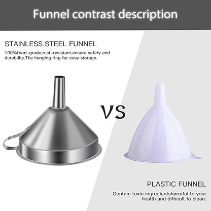 Small Funnels for Filling Bottles, Stainless Steel Small Kitchen Funnel Set of 3