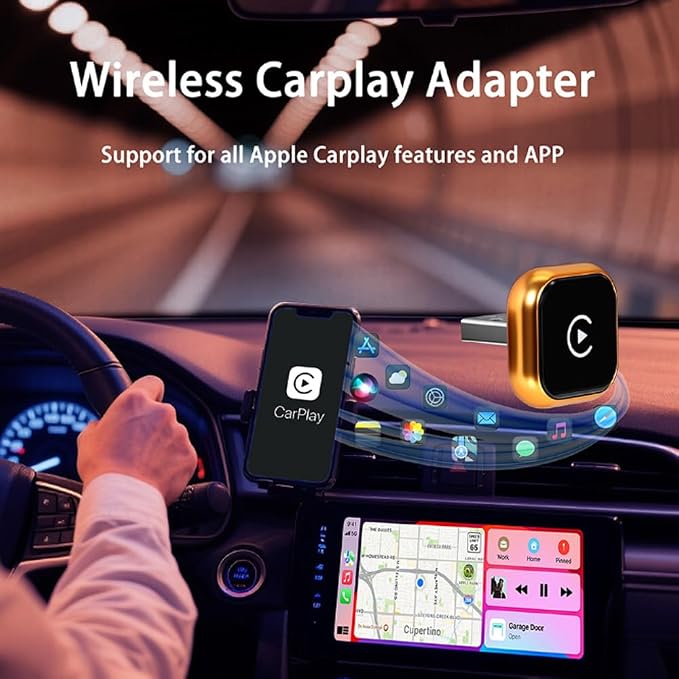 Wireless CarPlay & Android Auto Adapter for KIA Optima Hybrid 2015-2020‌,Ultra Mini Dongle Converts Easy Setup Plug and Play,Black