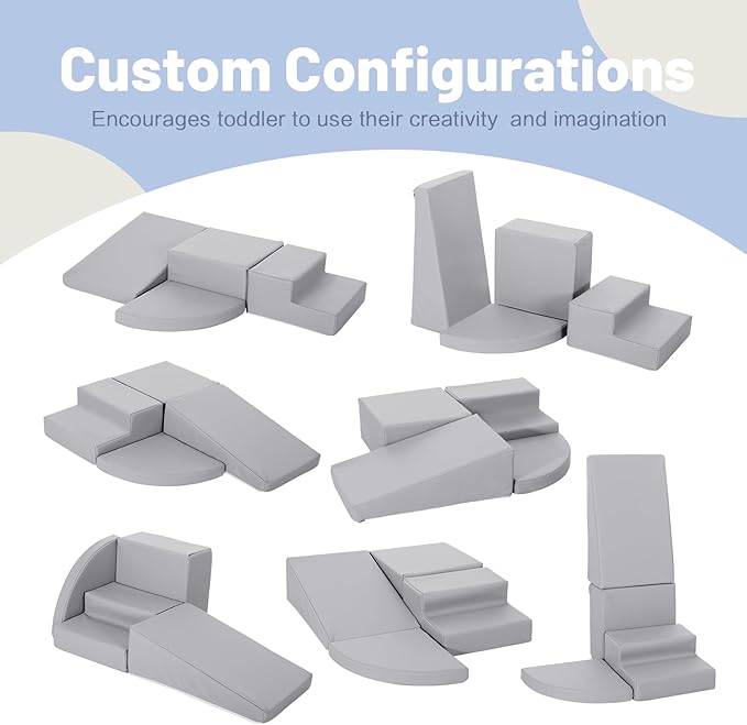 4-Piece PU Leather Baby Foam Climbing Blocks for Toddlers - Soft Play Climbing Toys for Toddlers - Foam Climbing Set for Crawling and Sliding Indoor (Gray)