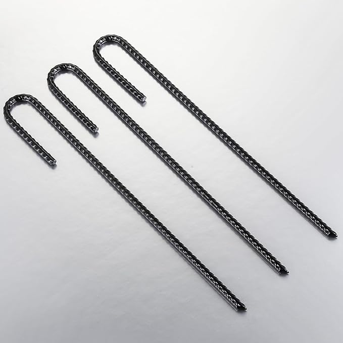Rebar Stakes U/J Hook Extra Heavy Duty,(10pcs) 12 inch x 1/4 inch Rust Proof Coated Steel Ground Stakes Ground Anchors, Garden Stake Metal Stakes Tent Stakes Trampoline Anchors (J-Hook)