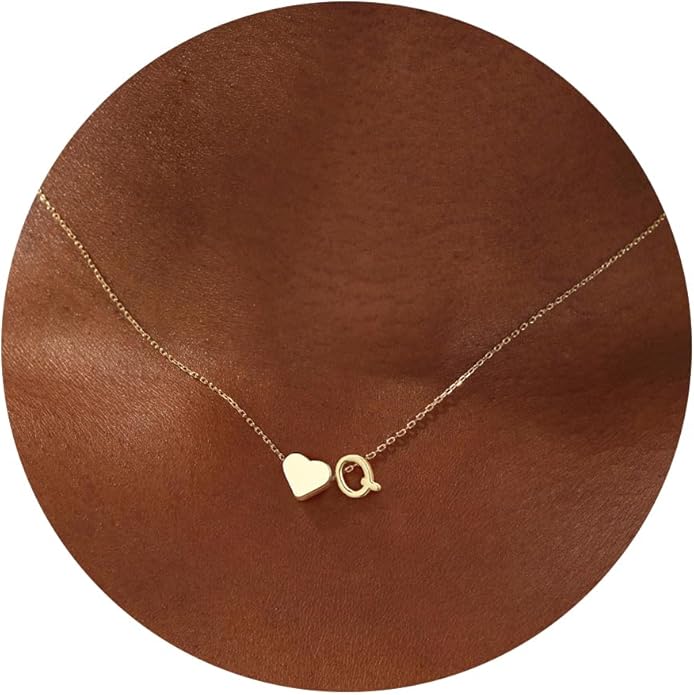 Turandoss Heart Initial Necklace for Women Teen Girls - 18K Gold Plated Letter A-Z Pendant Necklace Dainty Heart Necklaces Tiny Initial Necklaces Birthday Gifts for Women Jewelry