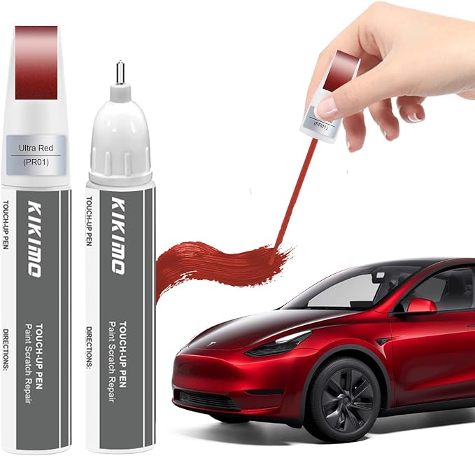 KIKIMO for Tesla Touch Up Paint(Ultra Red(PR01)), Car Paint Repair Kit for Tesla Model Y/3/S/X, 2 In 1 Scratches Repair with Pen Tip and Brush, Color-Matched for Quick & Easy Fix