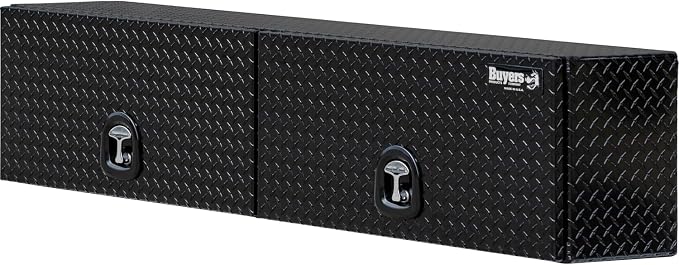 Buyers Products 1721364 Topsider Truck Tool Box, 18x16x88 Inch, Gloss Black Diamond Tread Aluminum, Dual Flip-Up Doors, Locking Compression Latch, Weather Resistant, No-Drill Mount, Made in USA