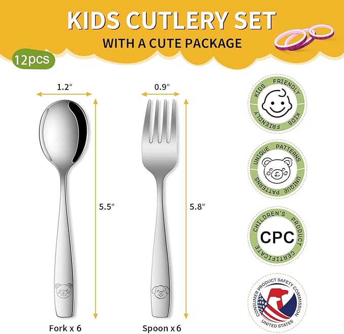 Toddler Eating Utensils Set,Set Of 12 Food Grade Stainless Steel Silverware Sets For Kids,Dishwasher Safe Children Small Metal Spoons And Forks Flatware Sets