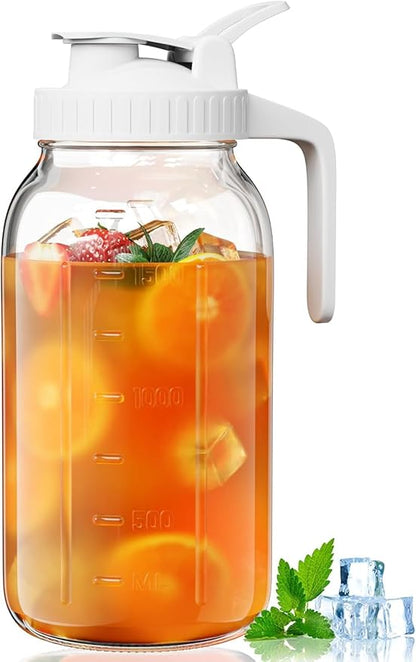 64oz Glass Pitcher, 2 Quart Mason Jar Pitcher