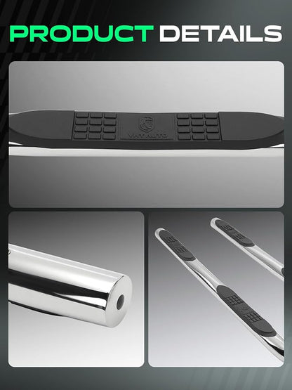 YHTAUTO 3 Inch Running Boards Side Steps Compatible with Toyota 4Runner 2010-2024, SUV, Round Stainless Steel Polished Chrome, Cab Side Step Rails Off-Road Exterior Accessories, Set of 2