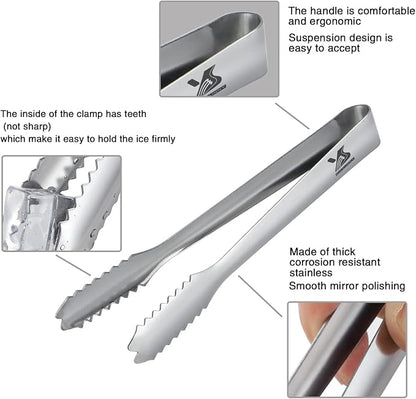 MSY BIGSUNNY 7 inches Ice Tongs for Ice Bucket, Stainless Steel Ice Tongs with Teeth, Small Serving Tongs (Silver)