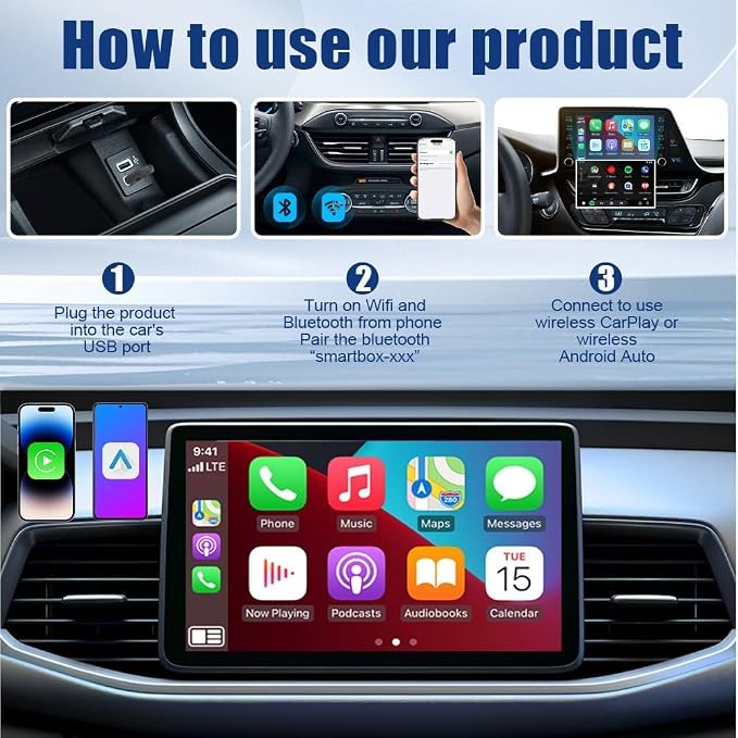Wireless CarPlay Adapter 2-in-1 for Wey VV7 2017 2018 2019 2020 2021, USB Design Plug and Play Bluetooth Fast Connection Car Accessories,B