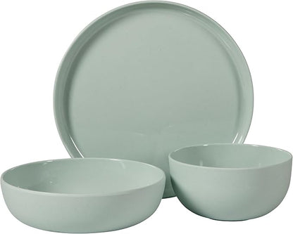 Gibson Home Candy Skies 12 Piece Unbreakable Wheat Straw Melamine Plates and Bowls Dinnerware Set - Outdoor, Camping, & Everyday Use - Matte Exterior/Shiny Interior Green