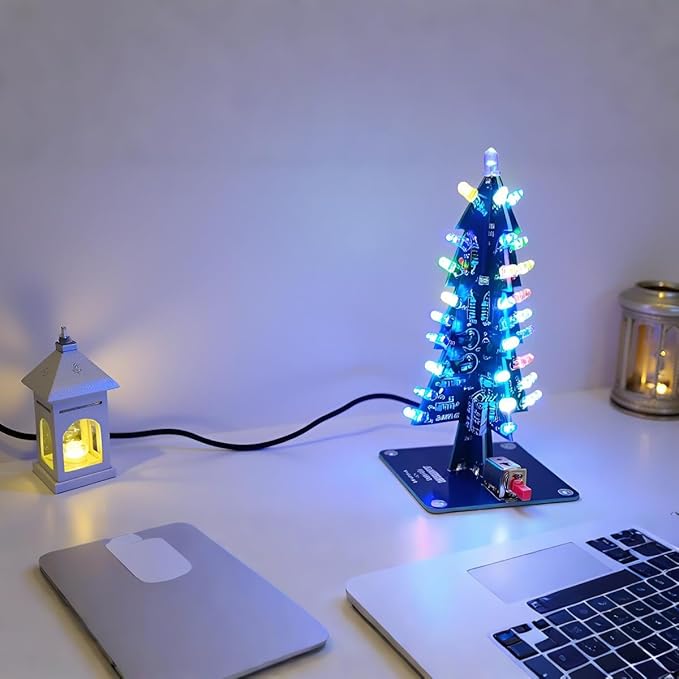 Gikfun DIY 7-Color LED 3D Christmas Tree Soldering Practice Kit - School Electronics Project, Holiday Decoration EK2178