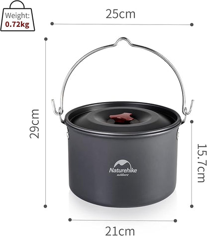 Naturehike Camping Soup Pot Cookware with Lid Large Outdoor Portable Hanging Pot Cooking Set for 1-6 People