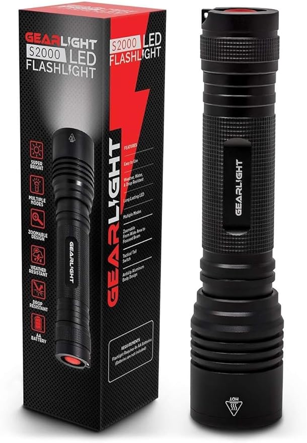 GearLight S2000 LED Flashlight High Lumens - Super Bright, Powerful, Mid-Size Tactical Flashlight for Outdoor Activity & Emergency Use - S2000-1 Pack, (Batteries Not Included)
