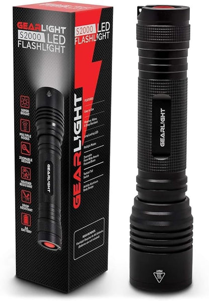 GearLight S2000 LED Flashlight High Lumens - Super Bright, Powerful, Mid-Size Tactical Flashlight for Outdoor Activity & Emergency Use - S2000-1 Pack, (Batteries Not Included)