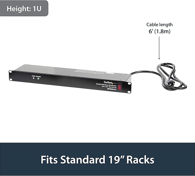StarTech.com 8 Outlet Horizontal 1U Rack Mount PDU Power Strip