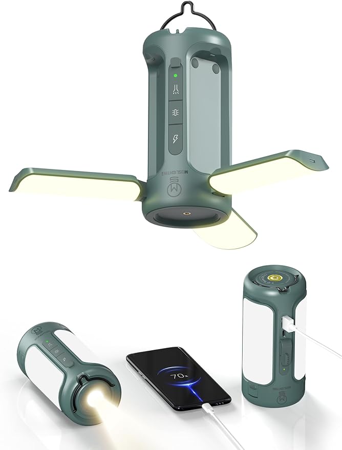 Foldable Camping Light Rechargeable Lantern, 10000mAh, Portable Flashlight, IP54 Waterproof, 1/4" Screw Adapter, 750LM, 5 Modes, LED Tent Light for Camping, Hiking, Fishing