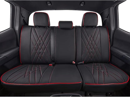 EKR Custom Fit Tacoma Rear Car Seat Covers for Toyota Tacoma 2016 2017 2018 2019 2020 2021 2022 2023 Access Cab - Second Row Only,Faux Leather(Black with Red Trim)