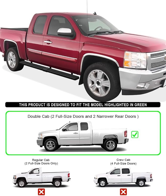 APS (Stainless Steel Black 5 inches Wheel to Wheel) Running Boards Nerf Bars Steps Compatible with Chevy Silverado GMC Sierra 1500 2500 1999-2013 Double Cab 5.5ft Bed & 2500HD 3500 2001-2014